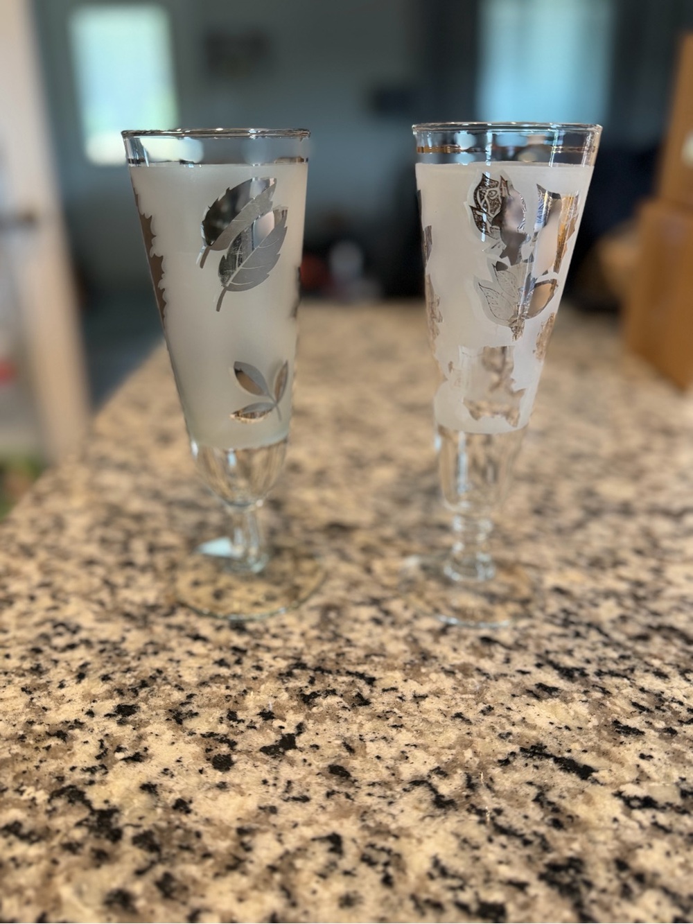 Libbey Frosted Glasses with Silver and gold foliage